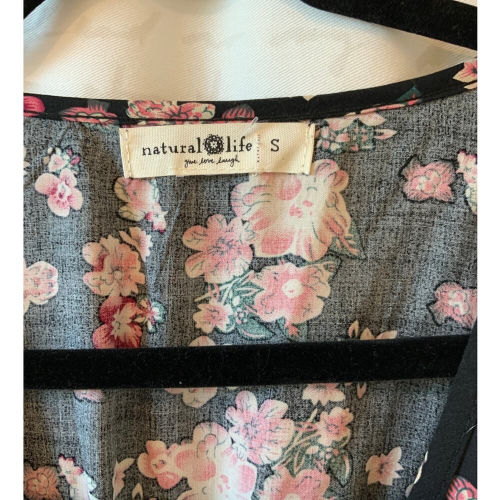 Natural Life Floral Maxi Kaftan Dress S Cotton Boho Cherry Blossom Pink Black - Picture 3 of 4